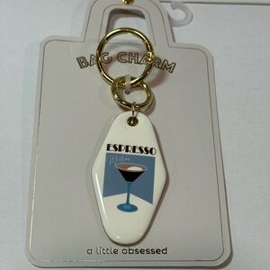 A Little Obsessed Espresso Martini Motel Key Bag Charm Gold Tone NWT